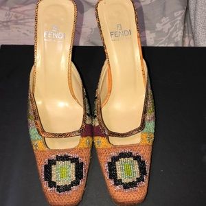 Fendi vintage beaded square- toe mules